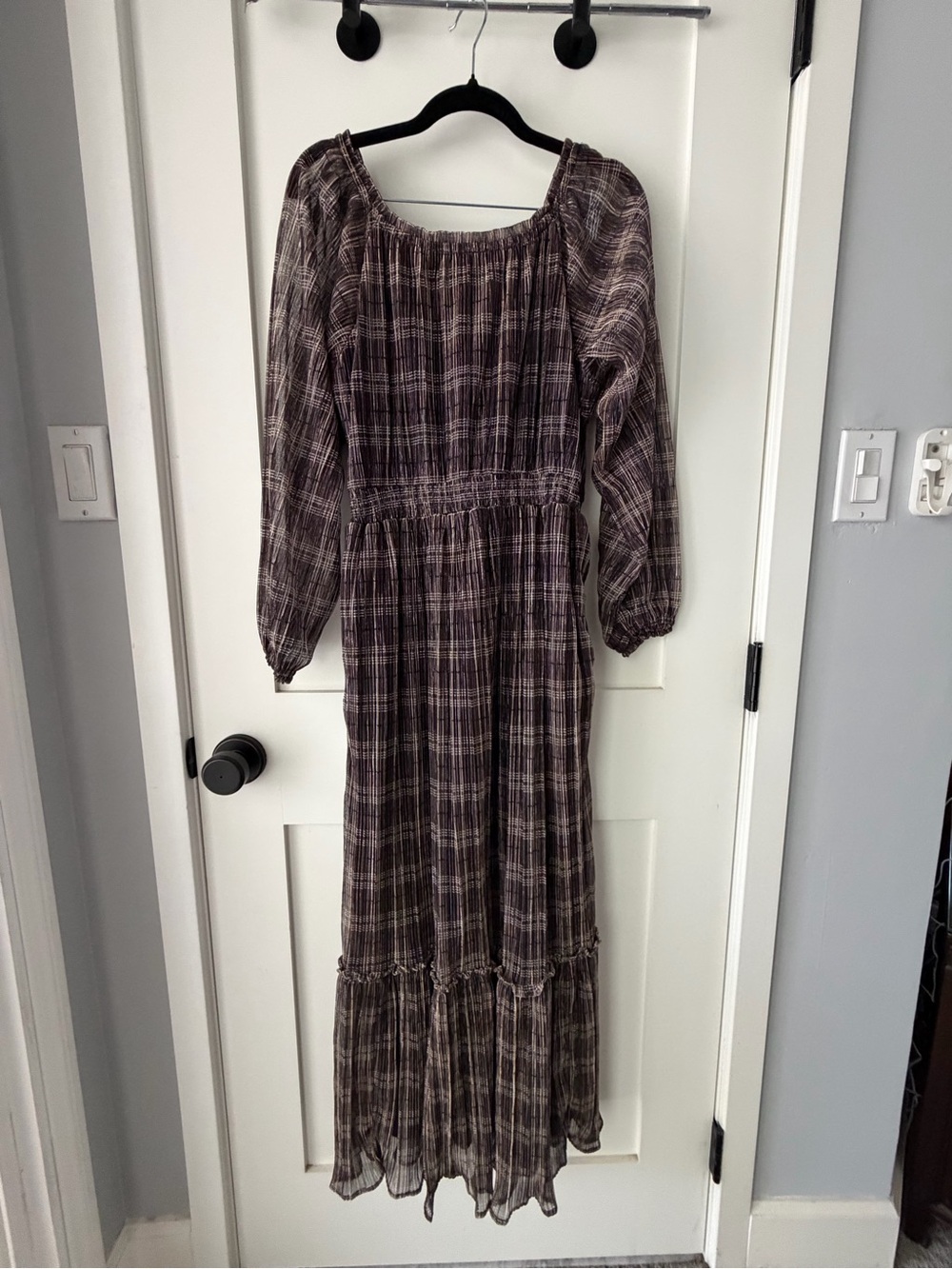 Knox Rose Brown Plaid Maxi Dress with Smocked Waist